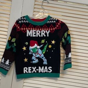 Kids 'Merry Rex-mas' Black & Green Holiday Sweater